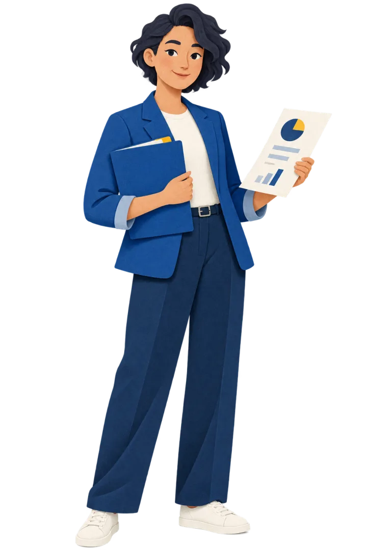 Balbir's illustrated Finance Advisor holding a statement